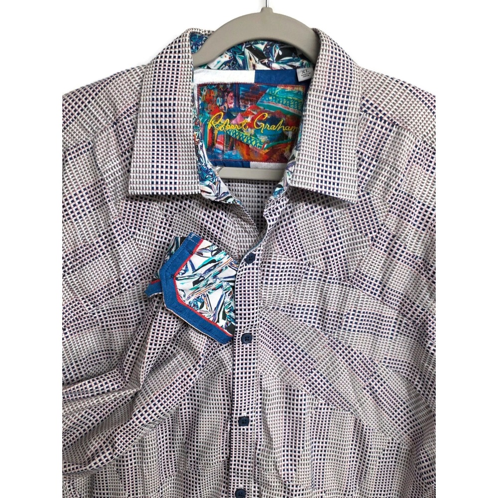 Robert Graham Mens XL Classic Fit Grid Print Button Down Shirt Long Sleeve